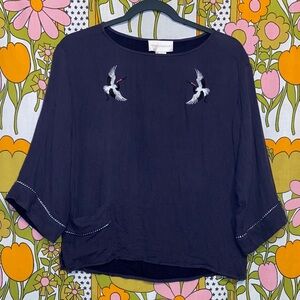 Anthropologie Japan Crane & Tiger Embroidered Blouse